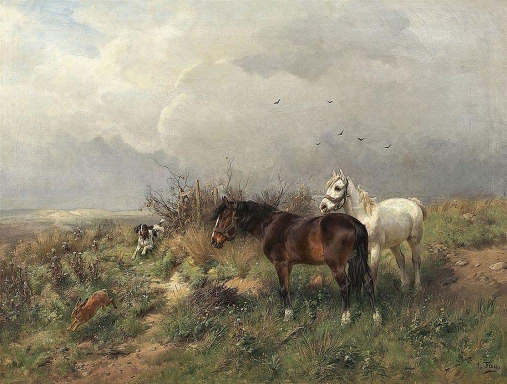 horses dog painting